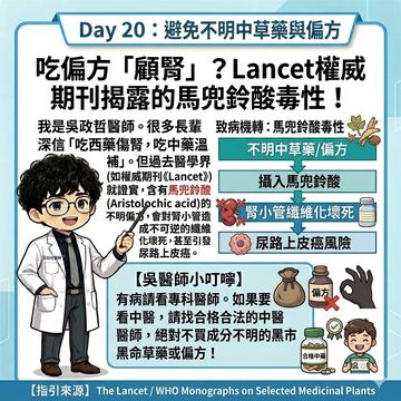 不明中草藥恐含馬兜鈴酸傷腎